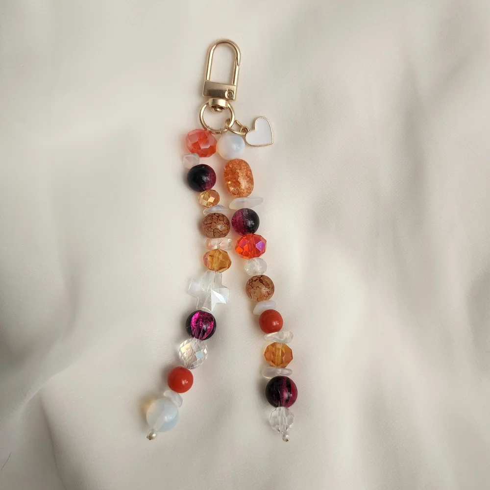 Handmade Glass Beaded Purse Charm Keychain Flair Fall Orange Purple